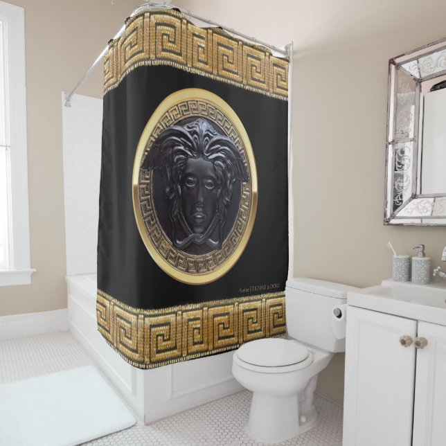 Greek Revival Medusa Noire Shower Curtain (In Situ)