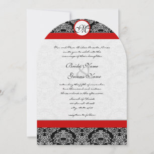 Greek Roco Black Damask Red Accents Wedding  Invitation