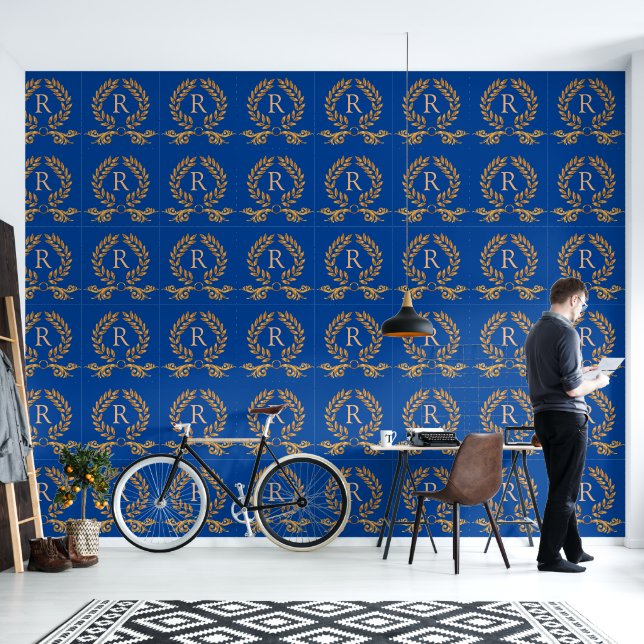 Greek / Roman Laurel Wreath Personalised Monogram Wallpaper (Living Room)