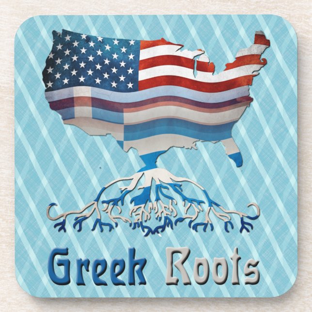 Greek Roots American Map Cork Coasters (Front)
