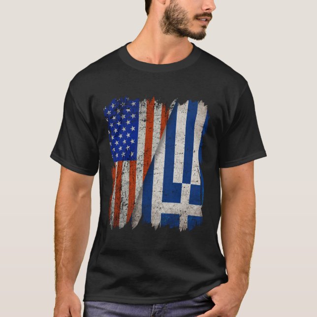 GREEK ROOTS  Half American Flag  USA GREECE FLAG T-Shirt (Front)