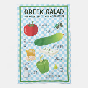 Greek Salad Ingredients - A Taste of Sunshine Kitc Tea Towel