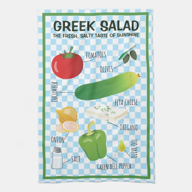 Greek Salad Ingredients - A Taste of Sunshine Kitc Tea Towel (Vertical)