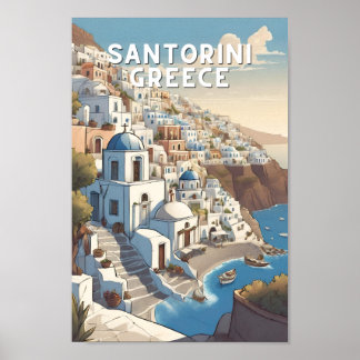 Greek Santorini greek island vinatge travel blue  Poster