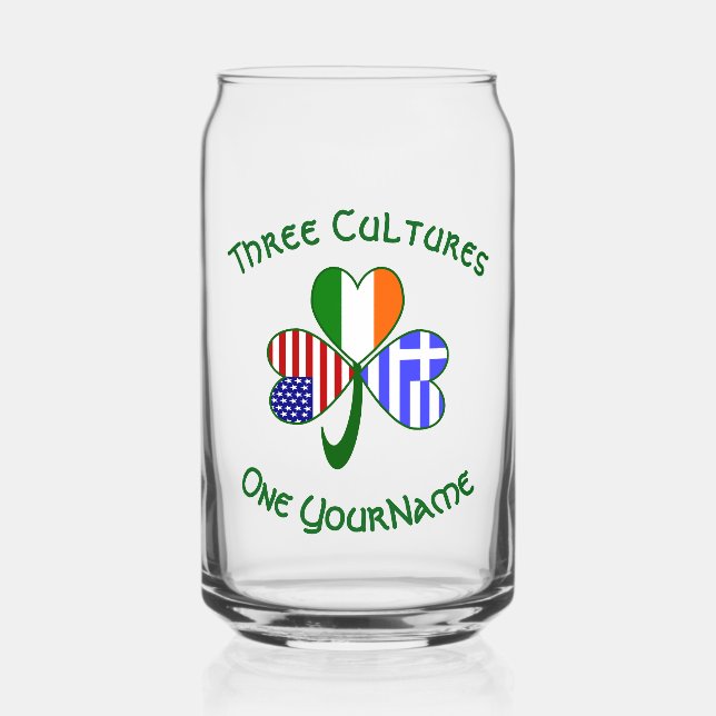Greek Shamrock Flag Can Glass (Front)