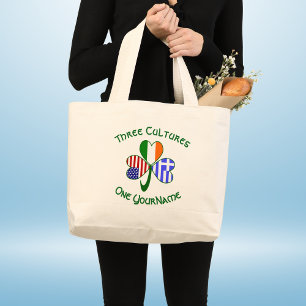 Greek Shamrock Flag Large Tote Bag