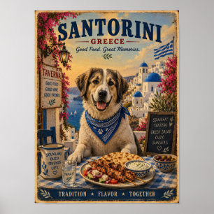 Greek Shepherd in Santorini Vintage Travel Poster