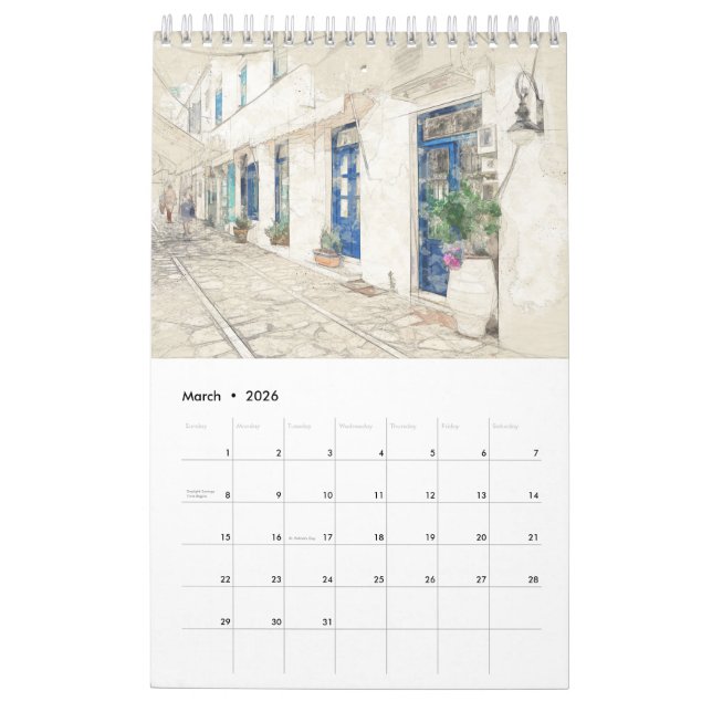 Greek Sketches 2026 Wall Calendar – Hand-Drawn  (Mar 2026)