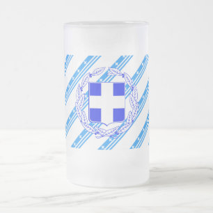 Greek stripes flag frosted glass beer mug