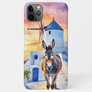 Greek Style Windmill and Donkey Personalised Name iPhone 11 Pro Max Case
