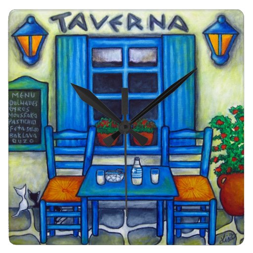 Image of Greek Taverna Square Wall Clock, Lisa Lorenz Square Wall Clock