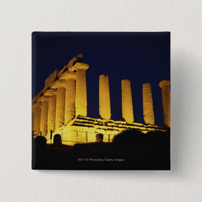 Greek Temple at Night with yellows and oranges 15 Cm Square Badge (Front)