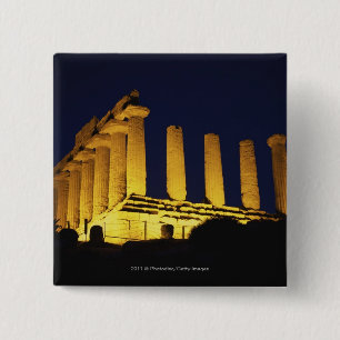 Greek Temple at Night with yellows and oranges 15 Cm Square Badge