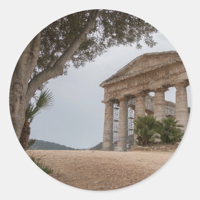 Greek temple at Segesta, Sicily Classic Round Sticker (Front)