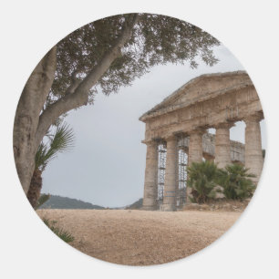 Greek temple at Segesta, Sicily Classic Round Sticker