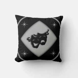 Greek Theatre Masks Black n Grey Stars   Cushion