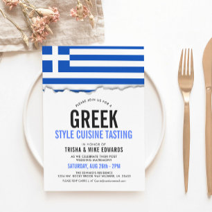 Greek Themed Cuisine   Party Flag White Invite