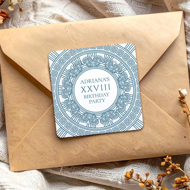 Greek toga birthday party with blue elements square sticker (Creator Uploaded)