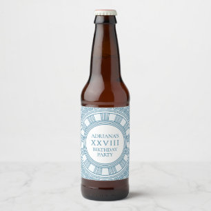 Greek toga party theme with blue pattern beer bottle label