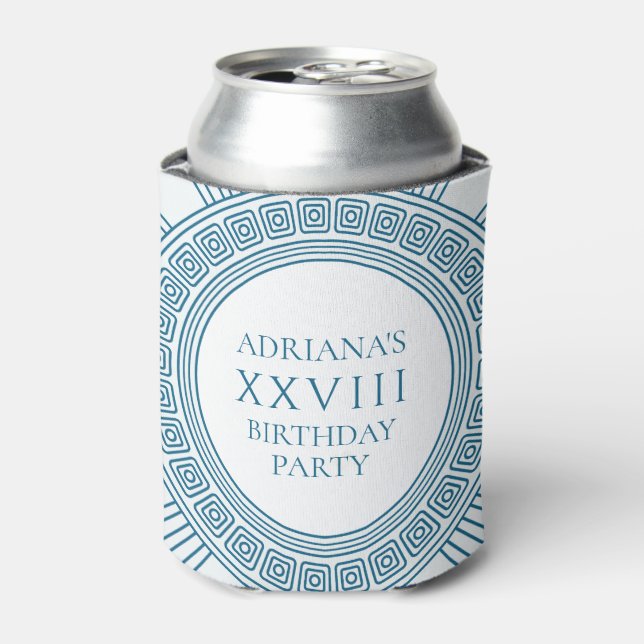 Greek toga party theme with blue pattern can cooler (Can Front)