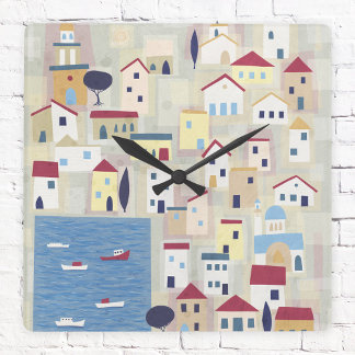 Greek Town Modern Contemporary Square Wall Clock
