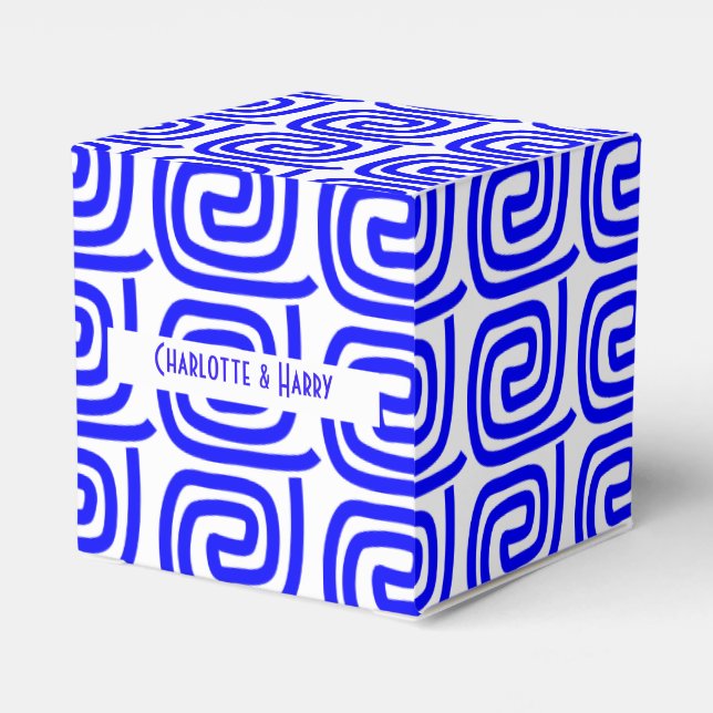 Greek Traditional Blue White Meander Personalised Favour Box (Back Side)