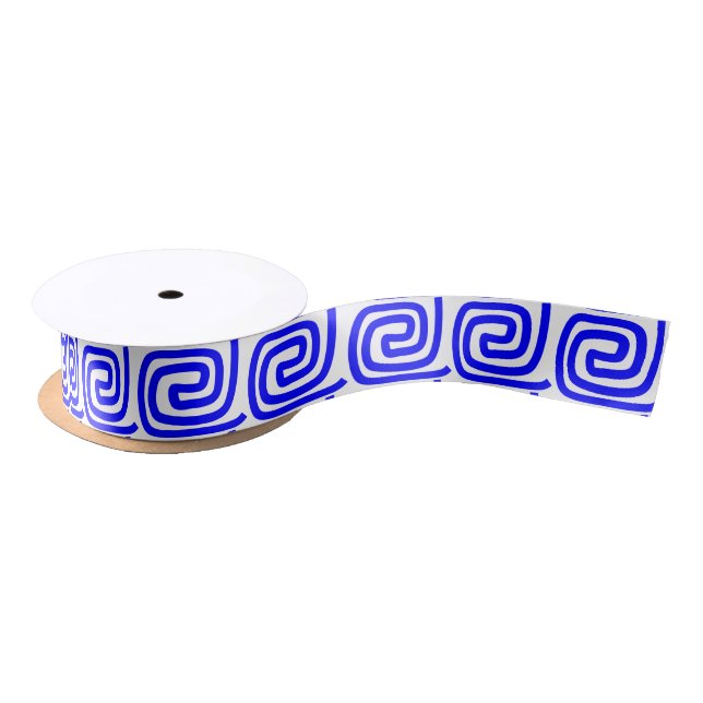 Greek Traditional Blue White Repeat MeanderPattern Satin Ribbon (Spool)