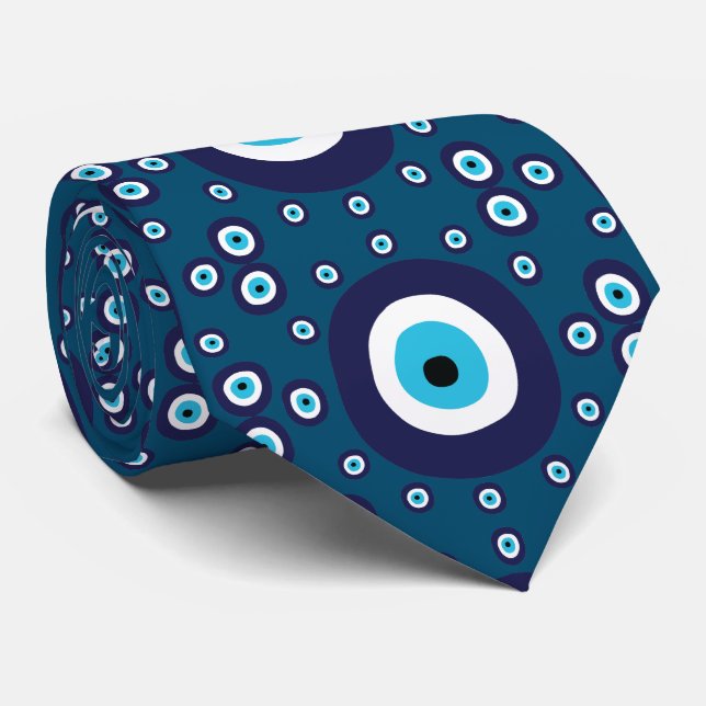 Greek Turkish Evil Eye Navy Dark Blue Tie (Rolled)