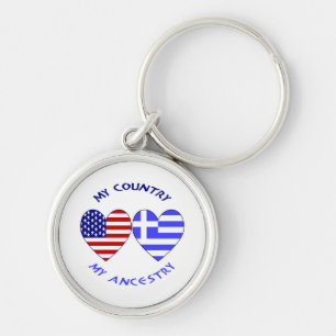 Greek USA Flag Hearts Country Ancestry Key Ring