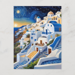 Greek Village on Hill-side with windmill - Greece Postcard