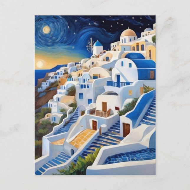 Greek Village on Hill-side with windmill - Greece Postcard (Front)