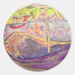 greek village sunset classic round sticker