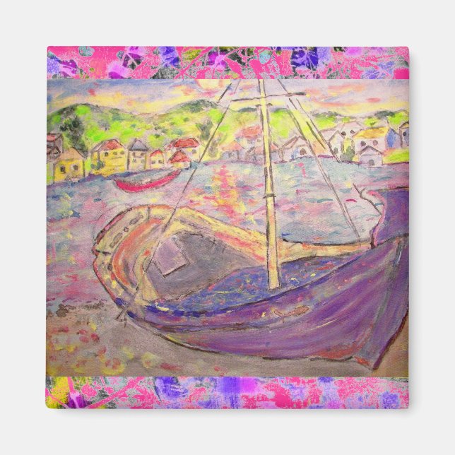 greek  village sunset drip magnet (Front)