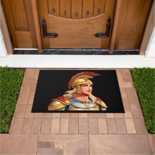Greek warrior woman profile in classical doormat