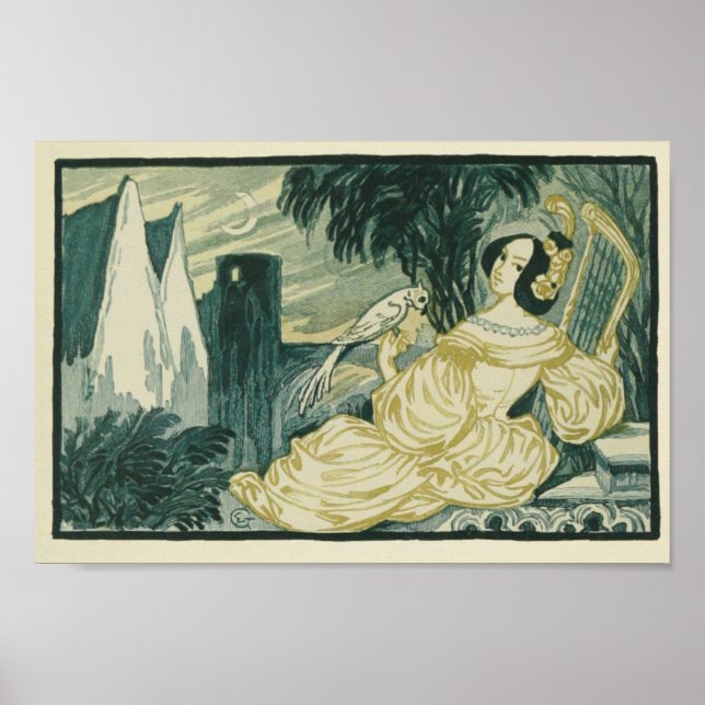 Greek Woman Lyre Bird Print (Front)