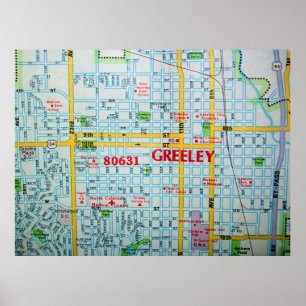 Greeley, CO Vintage Map Poster
