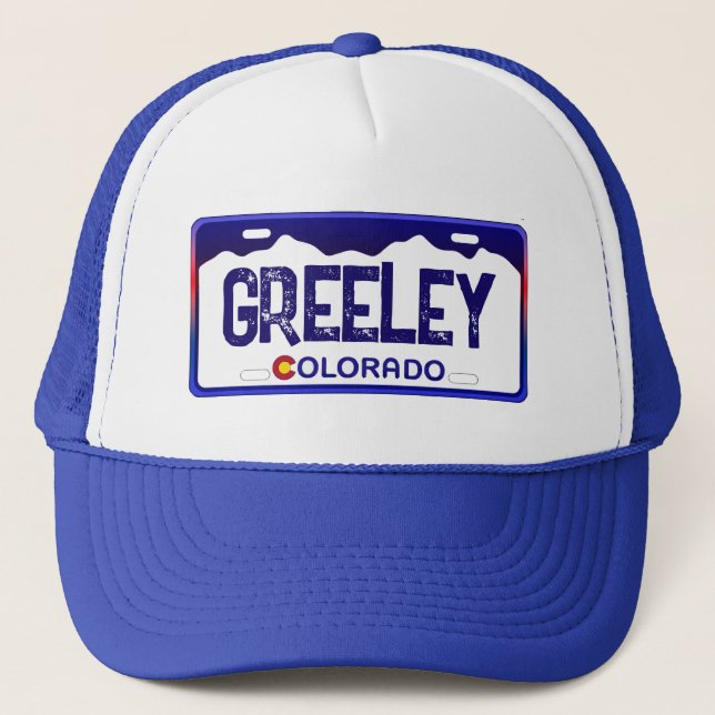 Greeley Colorado blue license plate hat (Front)