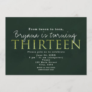 Green 13TH 13 Birthday Party Invitation
