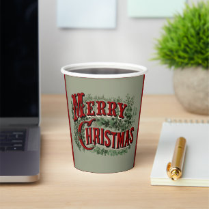 Green 1876 Merry Christmas Paper Cups
