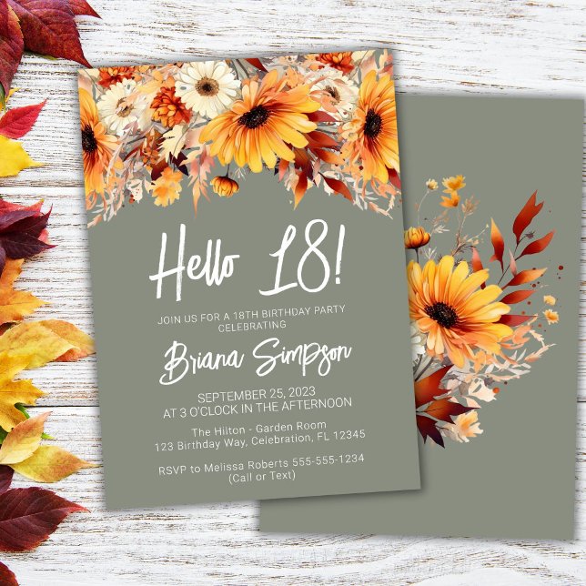 Green 18th Birthday Fall Floral Invitation (Creator Uploaded)