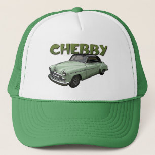 Green 1950 Chevrolet coupe on hat. Trucker Hat