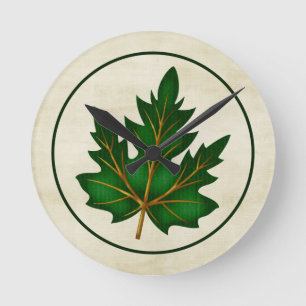 Green 1 Leaf Fall Season Themed Round Wall Clock