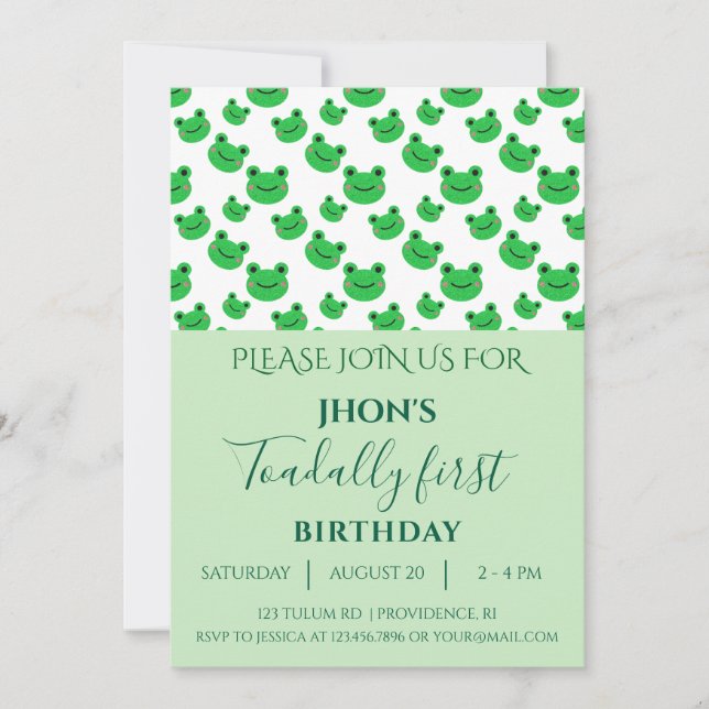 Green 1st Birthday Party Baby Boy Frog Invitation (Front)