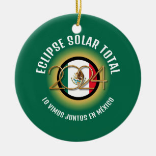Green 2024 TOTAL SOLAR ECLIPSE Mexico Ceramic Tree Decoration