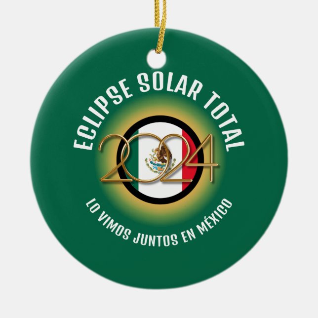 Green 2024 TOTAL SOLAR ECLIPSE Mexico Ceramic Tree Decoration (Front)