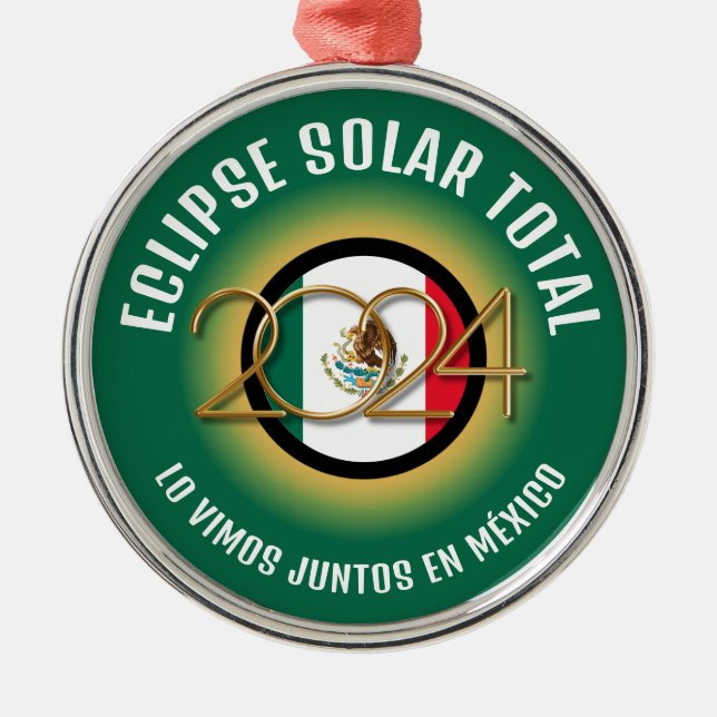 Green 2024 TOTAL SOLAR ECLIPSE Mexico Metal Tree Decoration (Front)