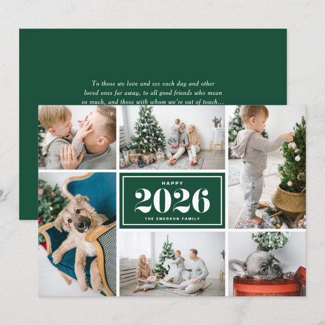 Green 2025 Happy New Year Photo Collage Holiday Card (Front/Back)