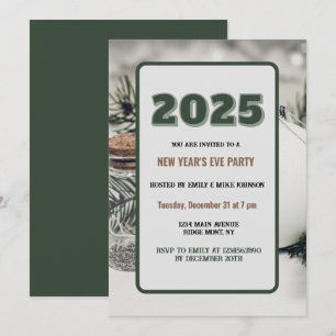 Green 2025 New Year's Eve custom year Invitation