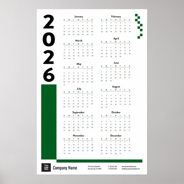 Green 2026 Corporate Wall Calendar Poster (Front)