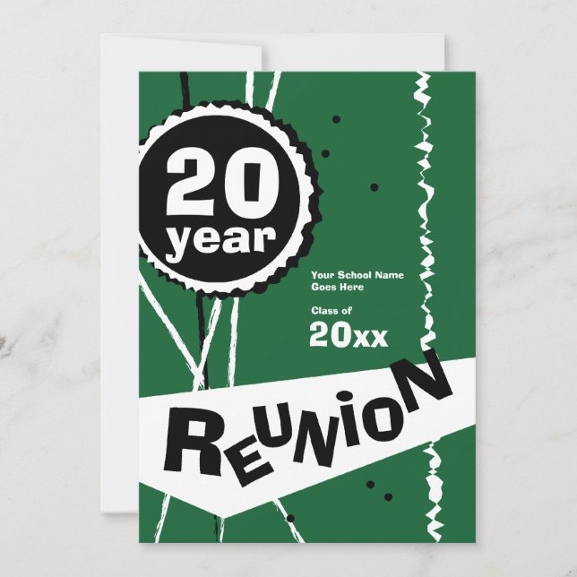 Green 20 Year Class Reunion Invitation (Front)